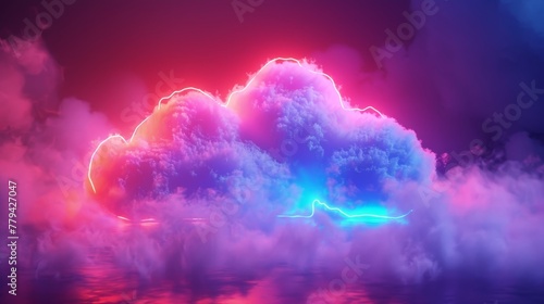 3D render of a colorful cloud with glowing neon, shaped like a captivating cylinder
