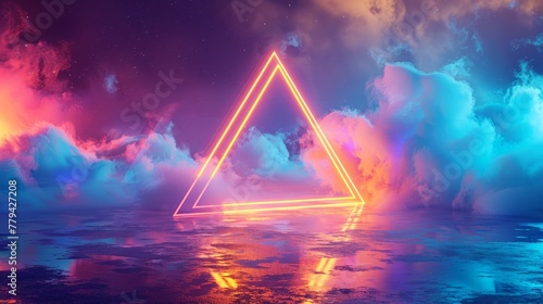 3D render of a colorful cloud with glowing neon  shaped like a vibrant tetrahedron