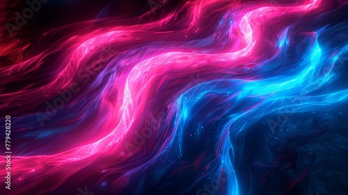 3D render of glowing neon on black background, in the style of electric blue and fiery red