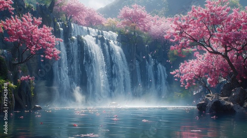 Fantasy world. Waterfalls and clear rivers. Surreal Landscapes and Natural Wonders.