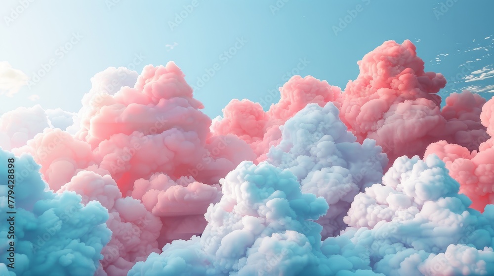 A 3D illustration featuring cloud formations arranged in geometric patterns