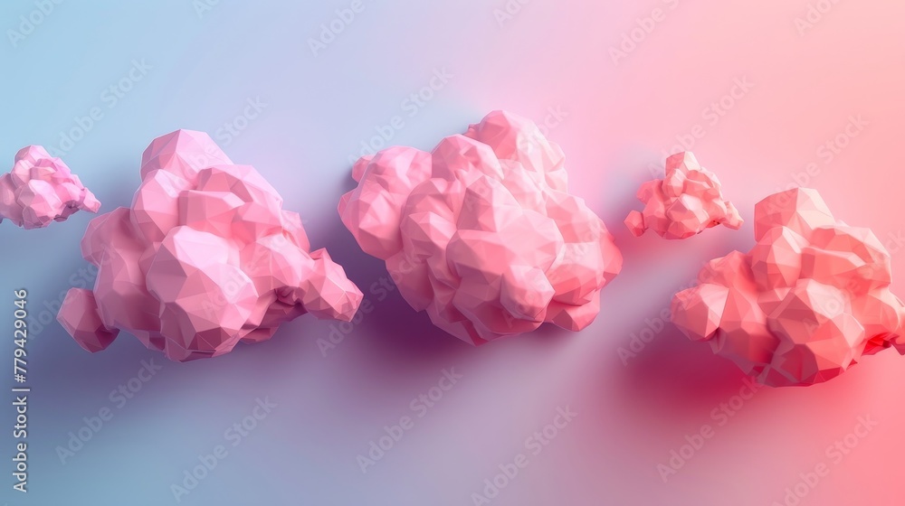Fototapeta premium A 3D illustration of fluffy clouds in the shape of geometric figures