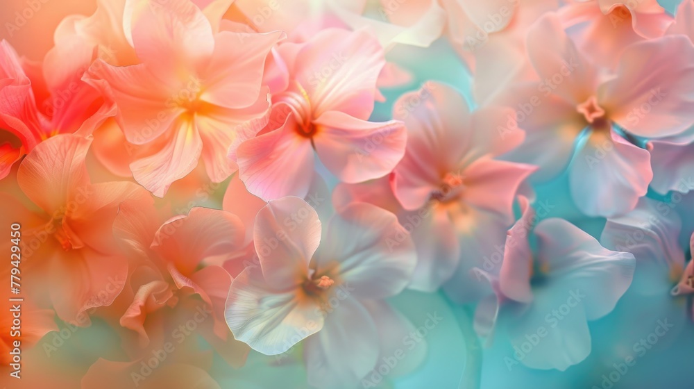 Close-up of hydrangea flowers with a gradient from pink to blue.