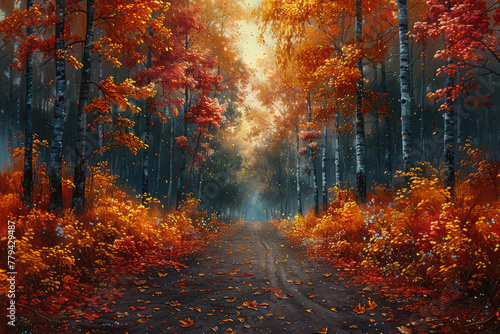 Autumn in the forest, Beautiful path in forest. Created with Ai © Design Dockyard