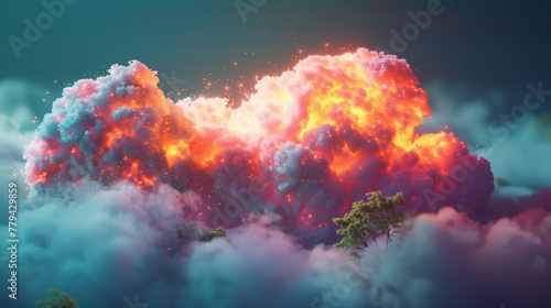 A 3D render of a colorful cloud with glowing neon © MAY