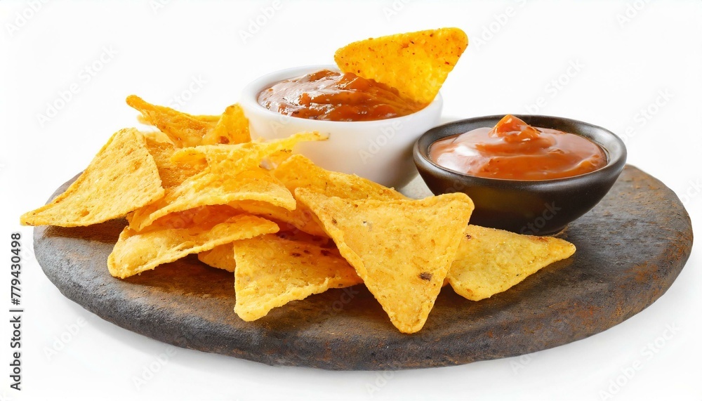 Crispy Goodness: Fried Tortilla Nacho Chips Perfectly Captured on White Background Crispy Goodness: Fried Tortilla Nacho Chips Perfectly Captured on White Background