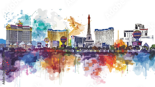 Las Vegas City in Nevada USA. Watercolor splash with h