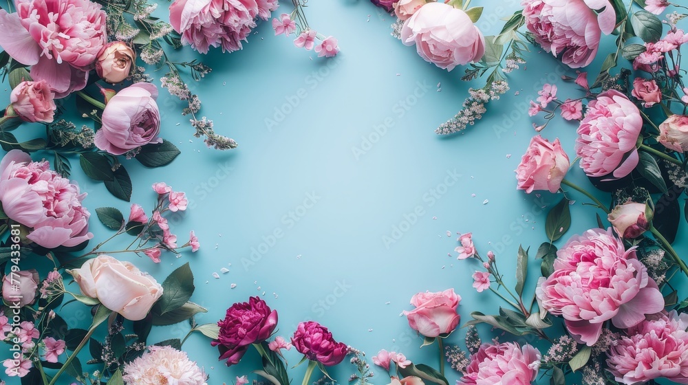 A captivating floral frame with peonies and roses perfect for Mothers Day AI generated illustration A captivating floral frame with peonies and roses perfect for Mothers Day AI generated illustration