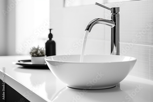 A detailed shot of a pristine white ceramic sink with a minimalist design Generative AI