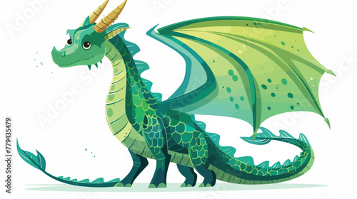 Magic tall green dragon. Fantastic cartoon animal isolated