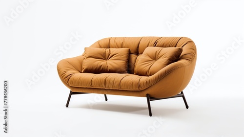 Brown leather sofa with pillows on white background. 3d rendering