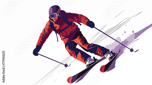 Man Skiing Downhill Icon flat vector isolated on white