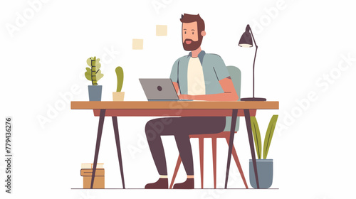 Man working in laptop character flat vector isolated 