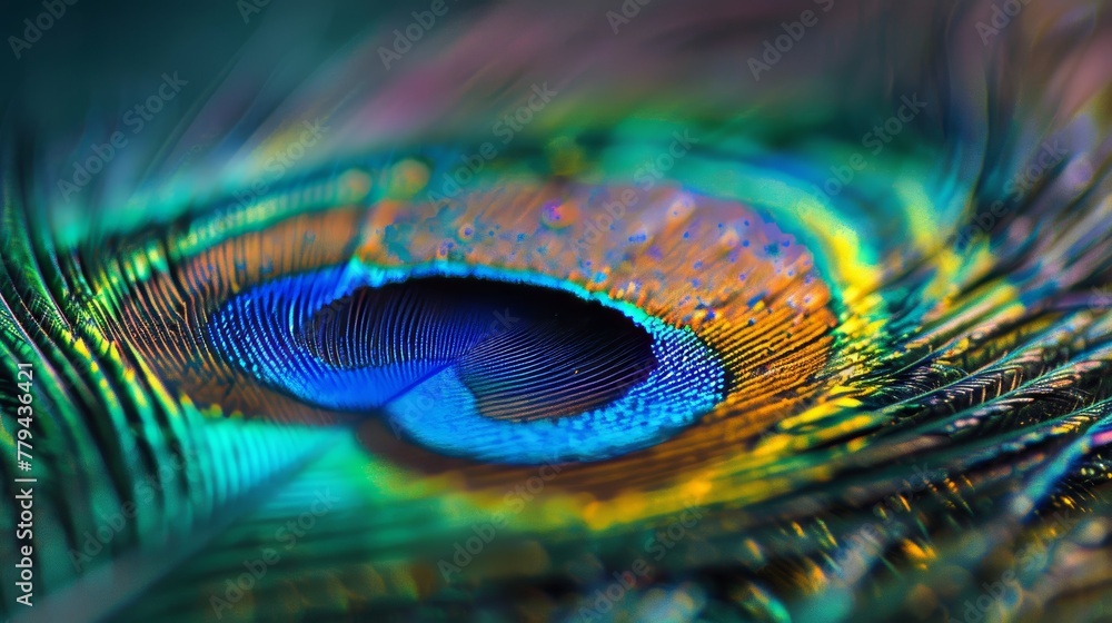 Naklejka premium The vibrant colors of a peacock feather AI generated illustration