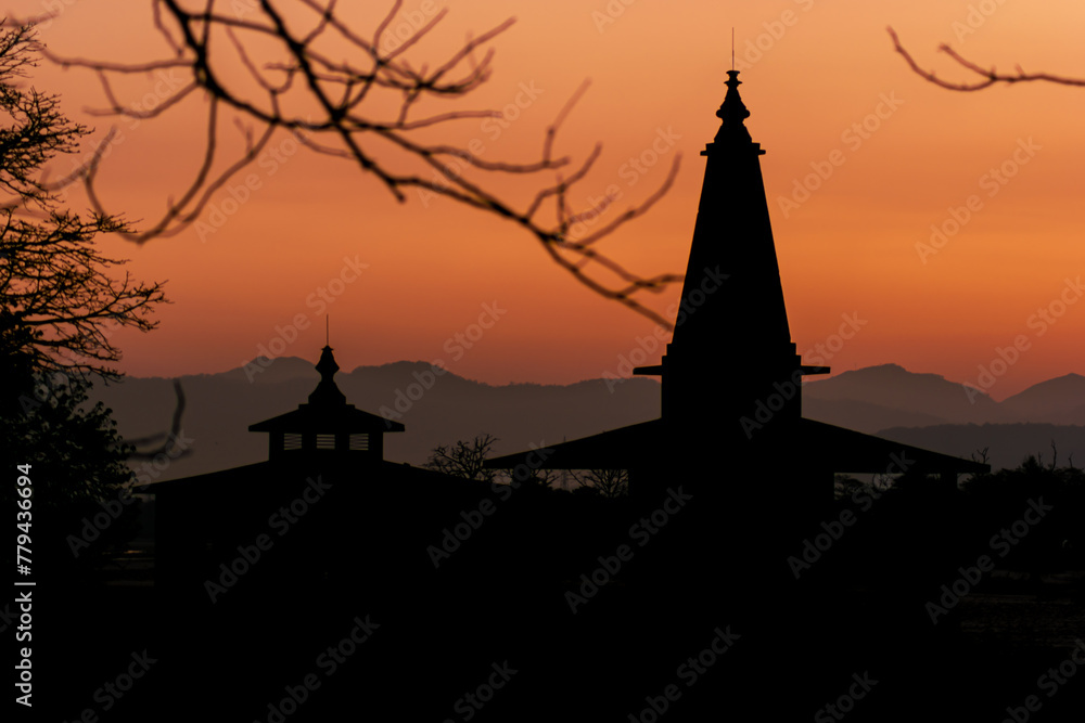 Beautiful Temple silhouette with early morning sky.