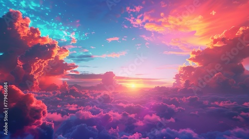 Captivating Celestial Tableau:Breathtaking Sunset Glow Illuminating Dramatic Cloud Formations