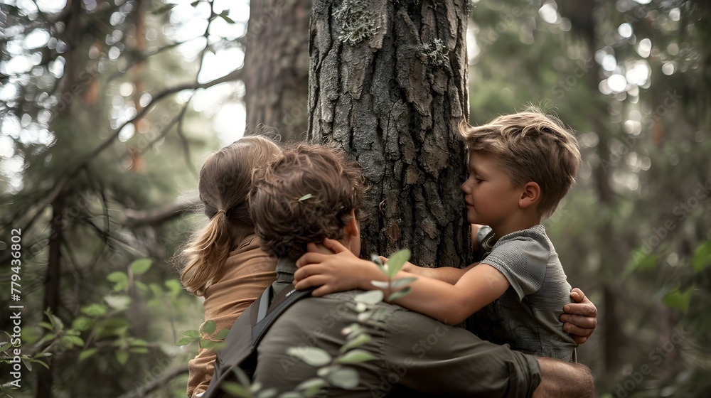 Loving Family Exploring the Enchanting Forest Together on an Adventure Loving Family Exploring the Enchanting Forest Together on an Adventure