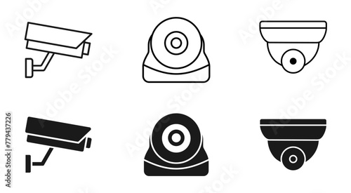 CCTV cameras icon set. Home security guard system vector illustration isolated. Surveillance symbol. Video cam silhouette isolated. Protection and private safety control.