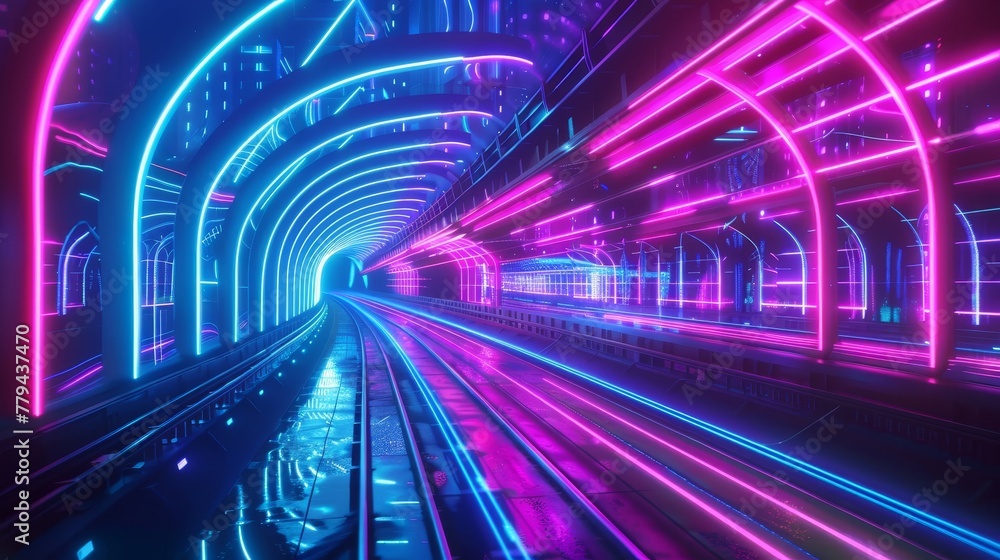 Fototapeta premium Tracing the vibrant neon trails in a futuristic metr AI generated illustration
