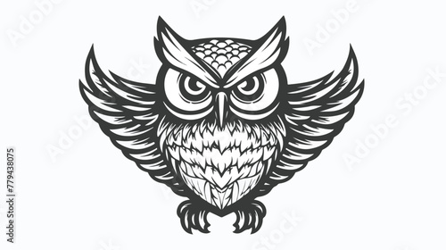 Monster owl line art illustration flat vector 
