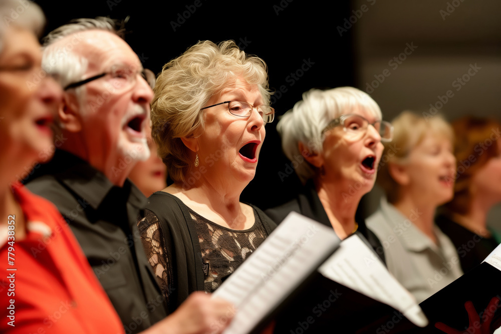 Choir for seniors, they sing beloved songs, harmonize melodies, and share the joy of music-making, fostering camaraderie, self-expression Choir for seniors, they sing beloved songs, harmonize melodies, and share the joy of music-making, fostering camaraderie, self-expression