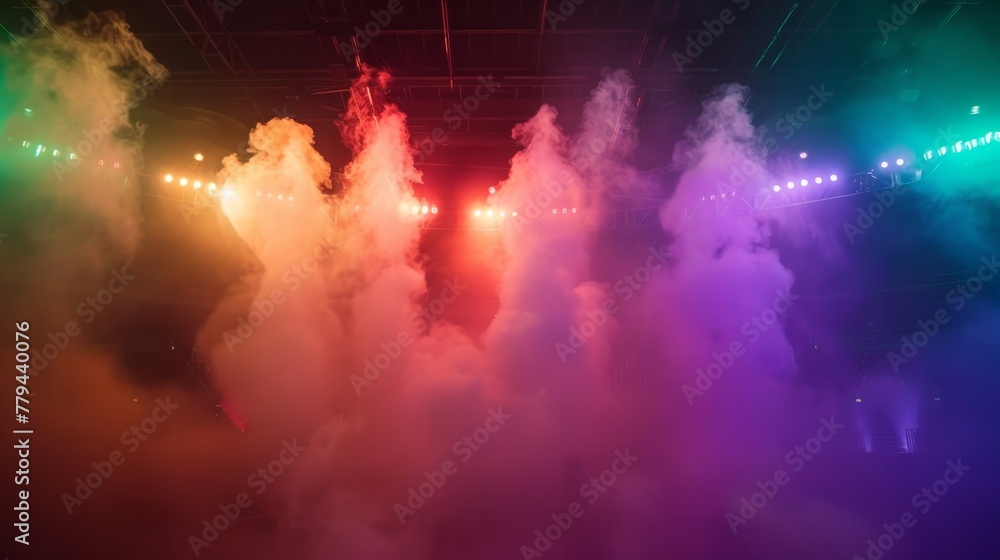 Vivid colors glowing through a veil of smoke in the  AI generated illustration
