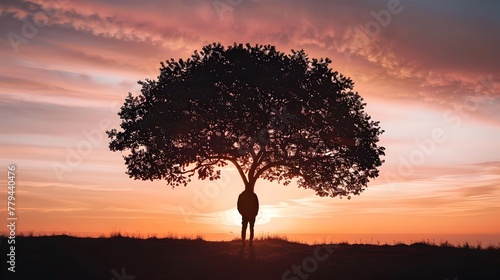 Silhouetted Lone Figure Standing Under Dramatic Sunset Sky