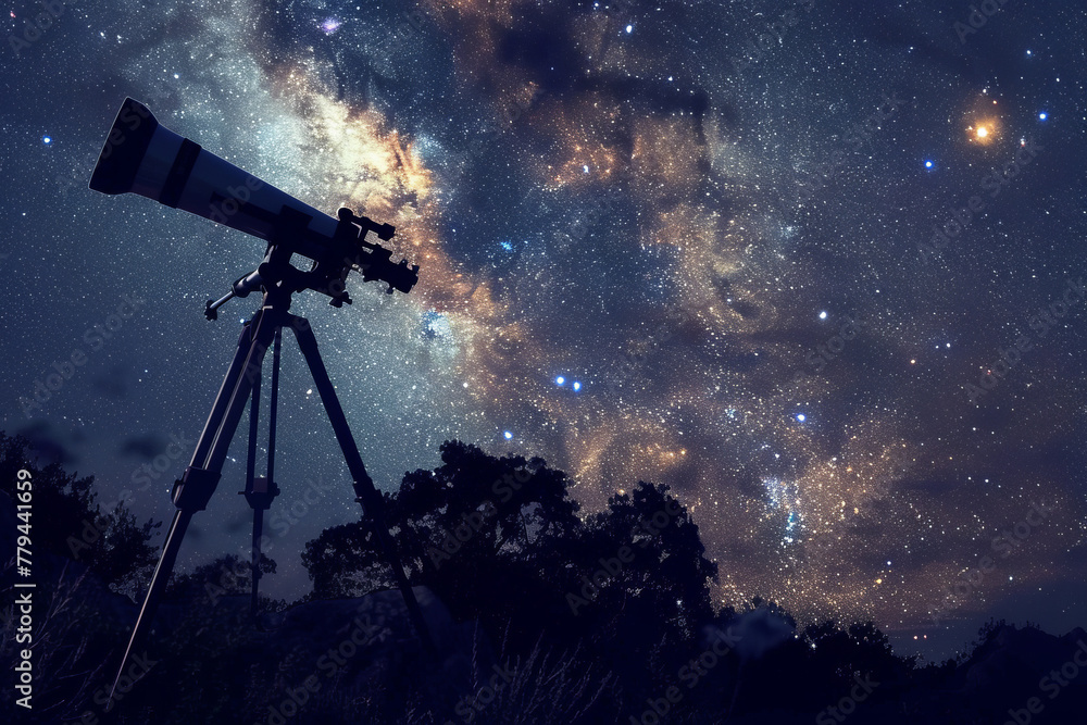 The cosmic wonders with a telescope, capturing the mystique of the starry night sky with celestial bodies such as stars, planets, or galaxies. The cosmic wonders with a telescope, capturing the mystique of the starry night sky with celestial bodies such as stars, planets, or galaxies.