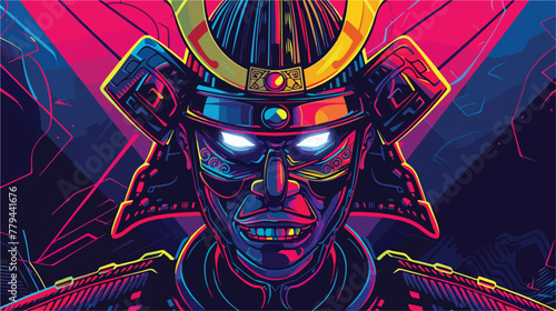 Samurai cyberpunk logo line pop art portrait fiction c