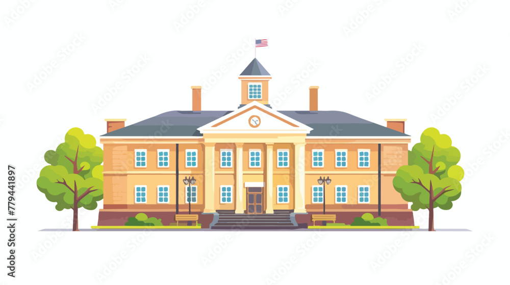 School building cartoon flat vector isolated on white