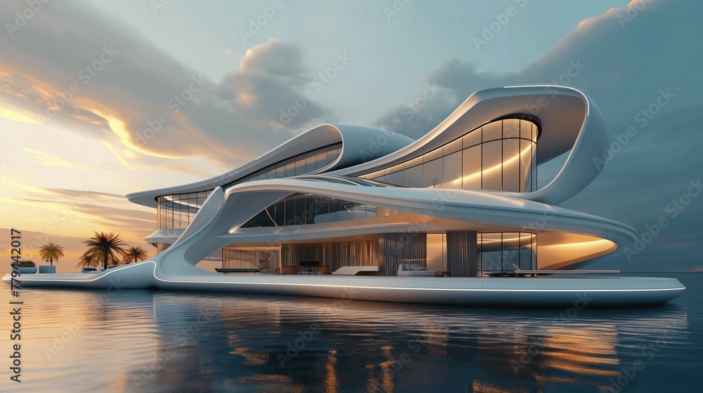 A Sleek Modern House With A Swimming Pool In Front. A Sleek Modern House With A Swimming Pool In Front.