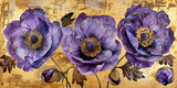 Violet anemone blossoms oil painting. Banner with beautiful spring flower.