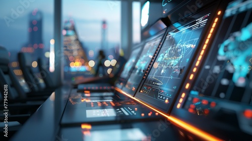 An Aeronautical Control Room With A Lots Of Computer Screens And Monitors.