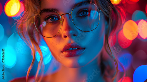 portrait of a woman with neon lights, generative Ai