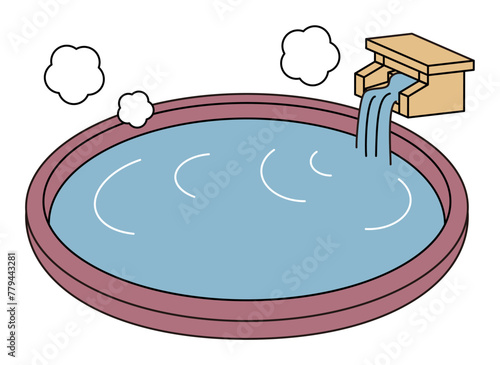 日本の源泉掛け流し温泉の露天風呂 シンプル イラスト ベクター