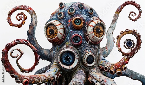 Colorful octopus sculpture with multiple eyes photo