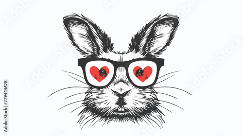 Smiling animal face in heart glasses. Black doodle on