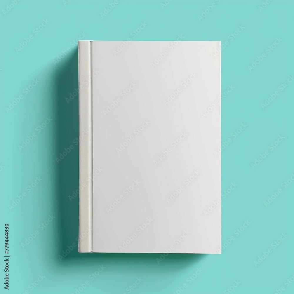 White Book Standing on Teal Background, Simple and Clean Design Mockup