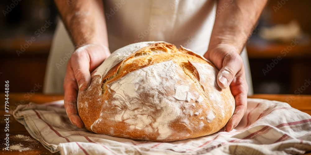 Freshly Baked Artisan Bread in Baker's Hands