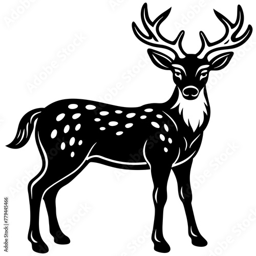 deer silhouette vector, black deer  silhouette vector illustration,icon,svg,deer  characters,Holiday t shirt,Hand drawn trendy Vector illustration,deer  on black background © SK kobita