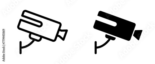 CCTV camera simple icon isolated. Home security guard system vector illustration. Video cam silhouette in line, outline, filled and stroke style. Protection and private safety control symbol.