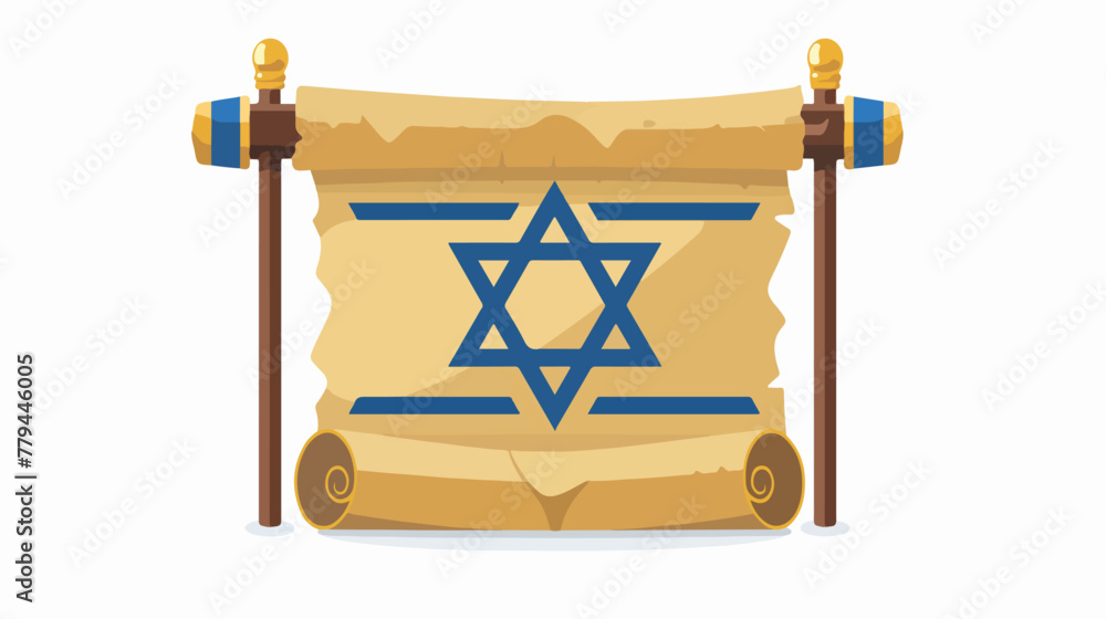 Star of David on scroll icon. flat vector isolated on