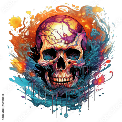 Dead skull Watercolor  t-shirt design isolated on transparent background . T shirt print design   illustration