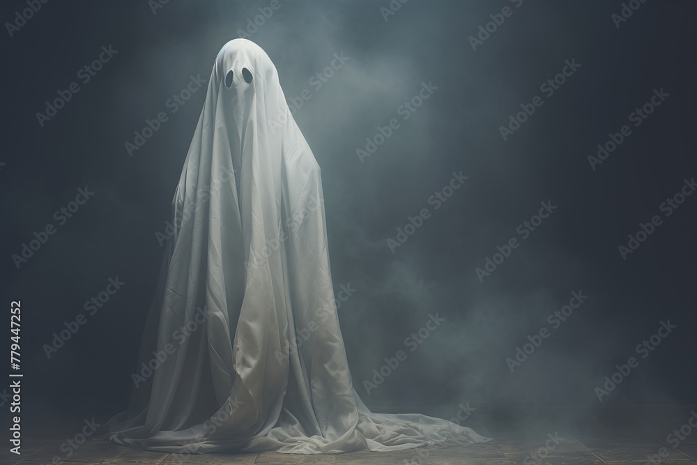 Photorealistic ghostly figure under moody lighting AI Generative.