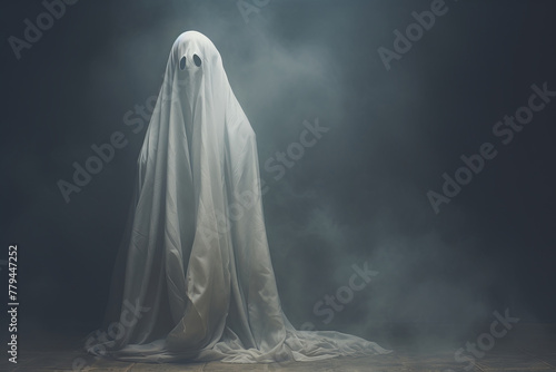 Photorealistic ghostly figure under moody lighting AI Generative.