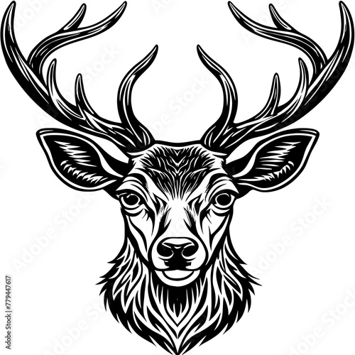 head of a deer vector, black head of a deer silhouette vector illustration,icon,svg,deer characters,Holiday t shirt,Hand drawn trendy Vector illustration,Face deer on black background