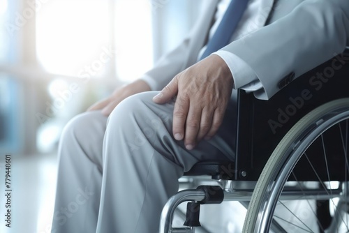 Wheelchair, man sitting in wheelchair in hospital, healthcare