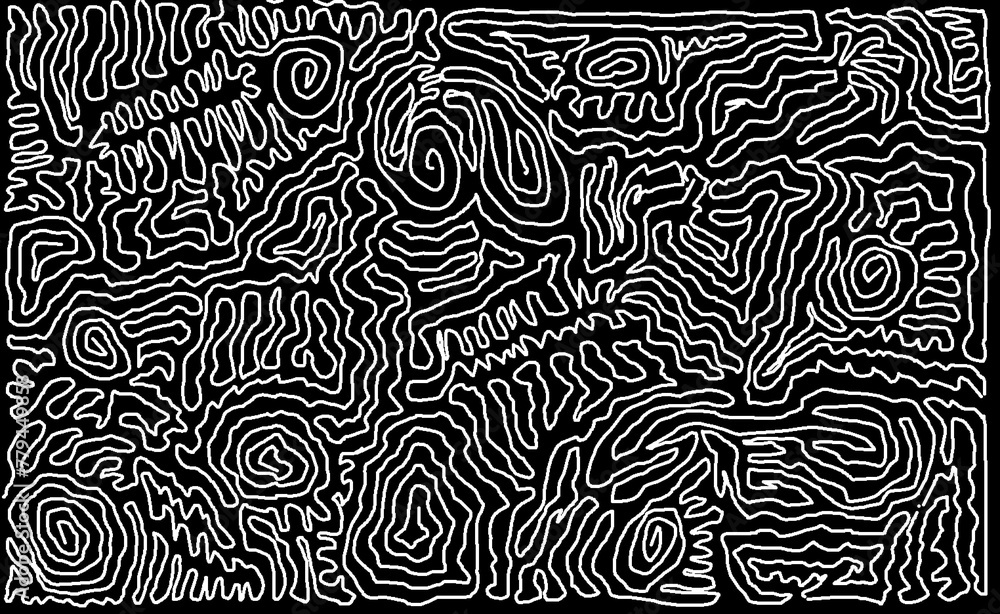 Black and White Abstract Topographical Lines Design. Abstract black and white image featuring a topographical pattern reminiscent of a geographical map or brain coral texture.