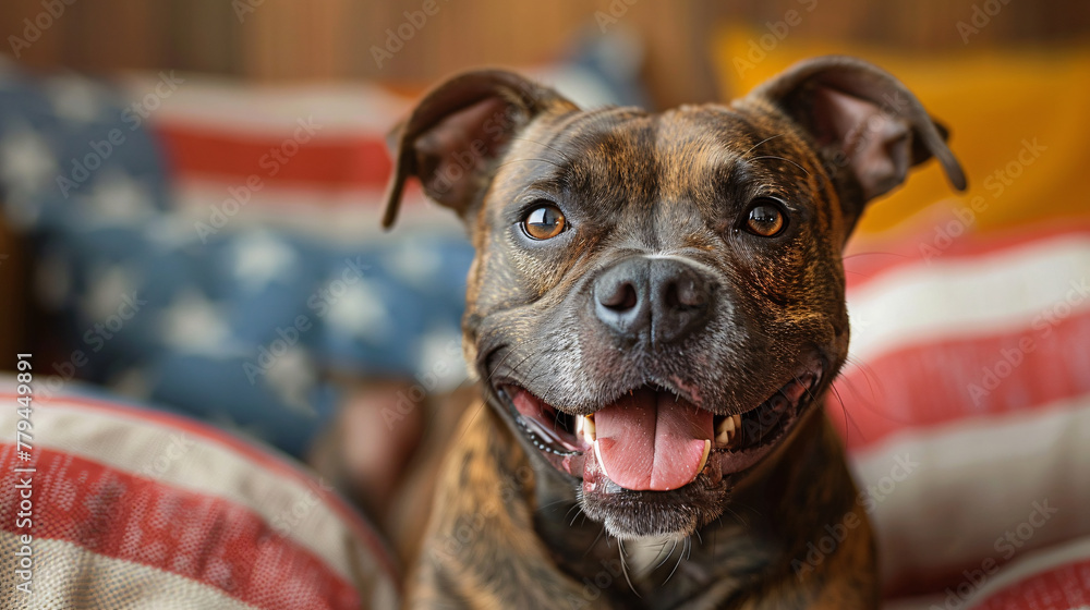 close up brown dog in living room sad military veterans and patriotism concept