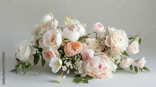 A delicate and ethereal display of peonies and roses perfect for any special occasion  AI generated illustration